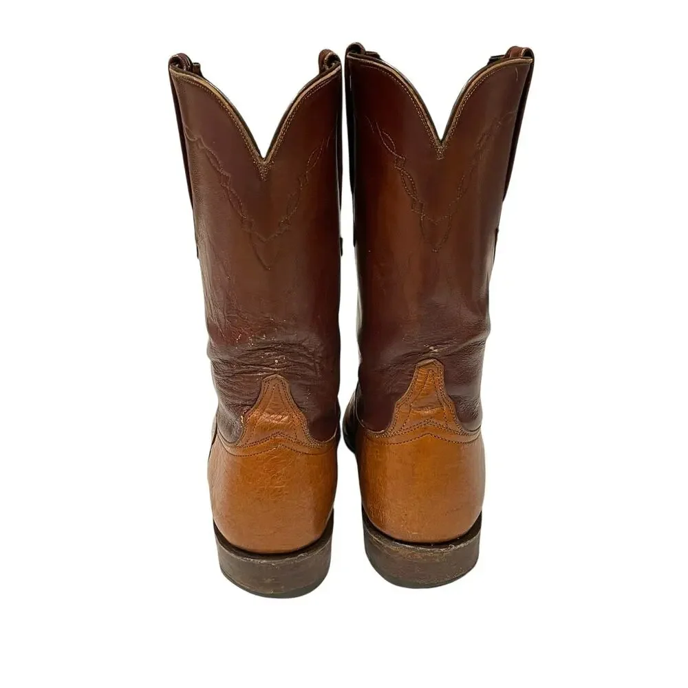 Lucchese L8009 Brown 2-tone Roper Western Ostrich Cowboy Boots Men’s Size 7.5D